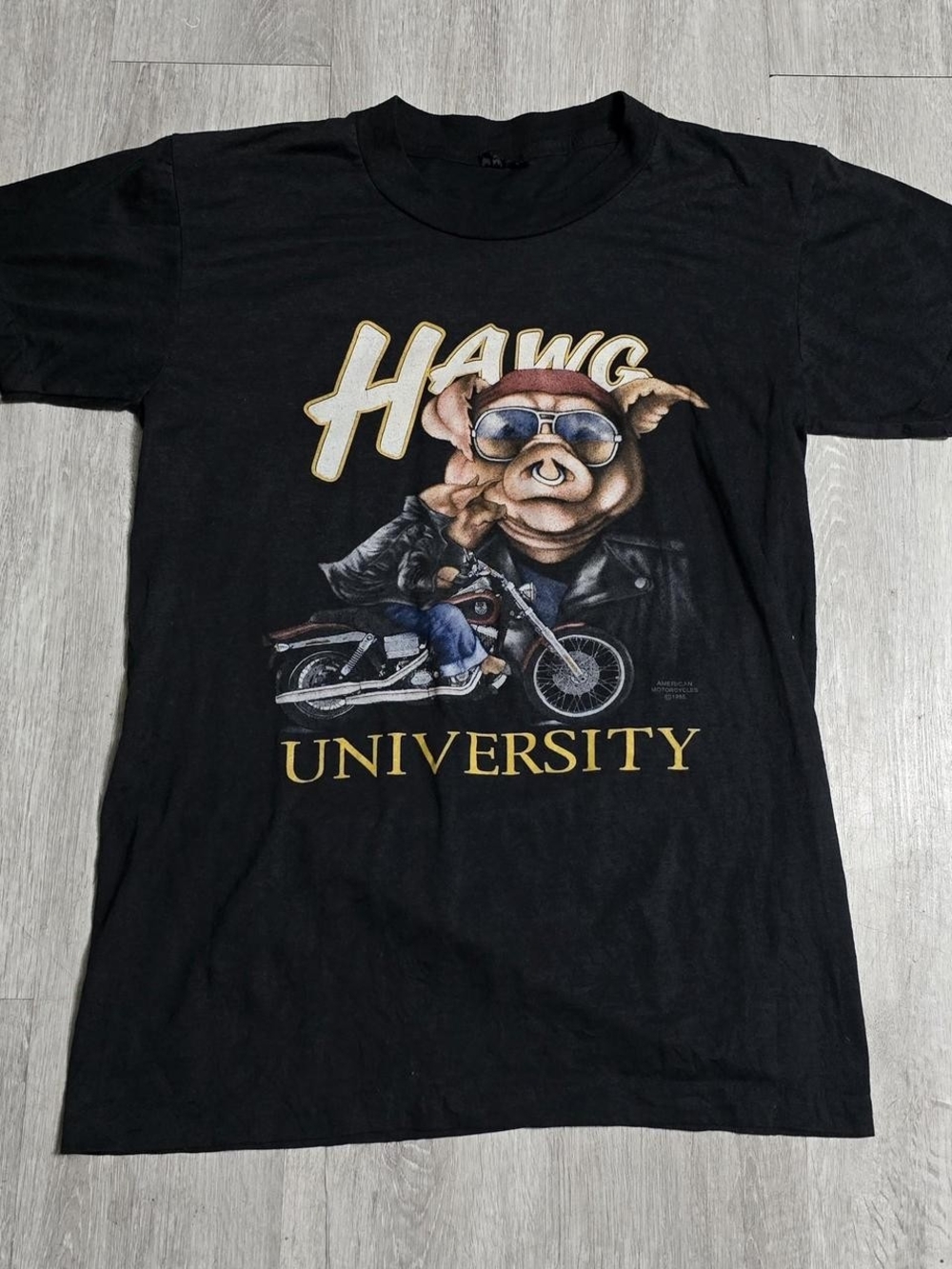 1985 3D Emblem American Motorcycles Biker Hawg University El Paso, Texas Tee